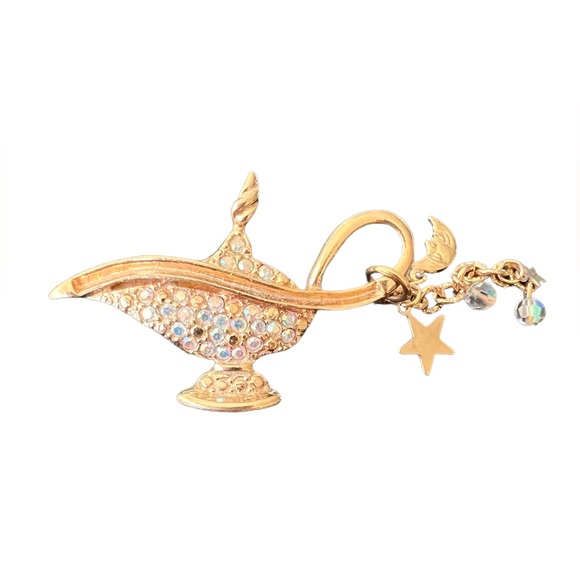 Kirks Folly Magic Lamp Aurora Borealis Rhinestone Brooch with Charms Gold Tone - Picture 9 of 9
